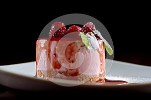 Tasty raspberry souffle with mint