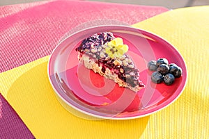 tasty raw blueberries cake on plate