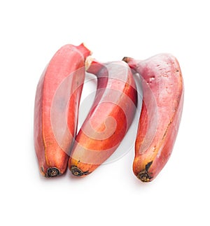 Tasty red bananas isolated on white background