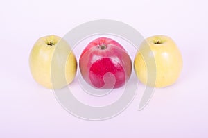 Tasty red and yellow apples on white