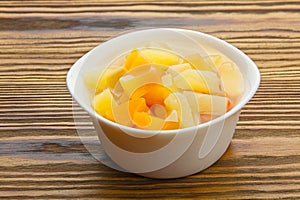 Tasty ripe appetizing mango on  plate on the table