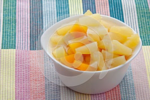 Tasty ripe appetizing mango on  plate on the table