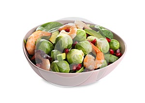 Tasty salad with Brussels sprouts in bowl isolated