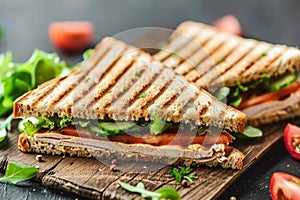 Tasty sandwich american breakfast cheese ham meal snack lunch grilled gourmet simple dish healthy eating fast food salad