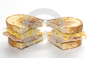 Tasty sandwich of ham and cheese omelet