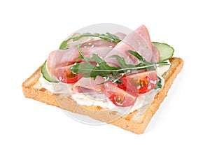 Tasty sandwich with ham isolated