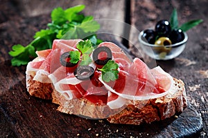 Tasty schinken, or German cured ham, sandwich