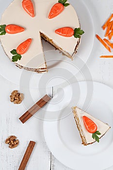 Tasty sliced easter carrot sponge cake with cream