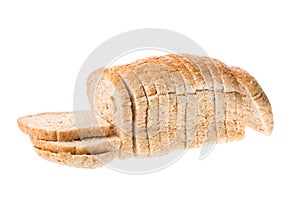 Tasty sliced fresh bread pieces isolated on white background.