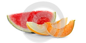 Tasty slices of melons and watermelon