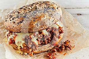 Tasty sloppy joe sandwich with ground meat photo