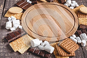 Tasty smore Cracker marshmallow chocolate.Smore bar Place for text