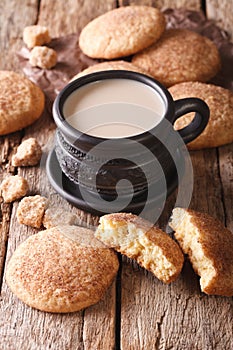Tasty Snickerdoodle cookies and milk close-up on the table. Vert