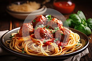 tasty spaghetti and meatballs dinner, ready to be devoured by hungry family