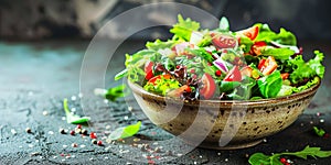 Tasty spring and summer green salad with tunas. AI generative