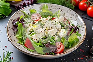 Tasty spring and summer green salad with tunas. AI generative