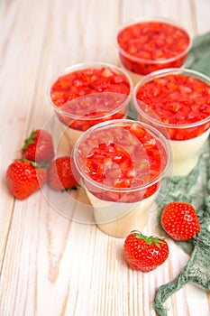 Tasty strawberry mousse pudding or panna cota photo