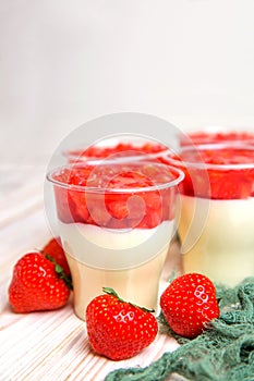 Tasty strawberry mousse pudding or panna cota photo