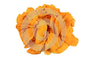 Tasty sugar mango slices background. Top view