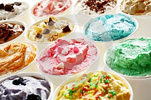 Tasty summer ice cream in different flavors