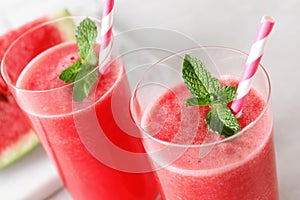 Tasty summer watermelon drink with mint