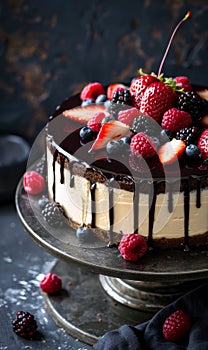 Tasty sweet cheesecake with berries. Copyspace for your text