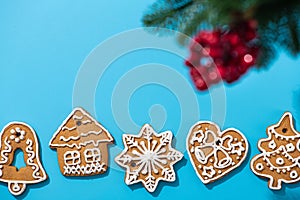 Tasty sweet Christmas cookies on a background