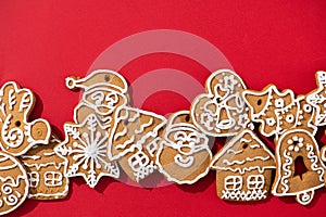 Tasty sweet Christmas cookies on a background