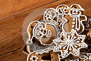 Tasty sweet Christmas cookies on a background