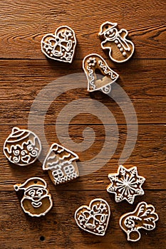 Tasty sweet Christmas cookies on a background