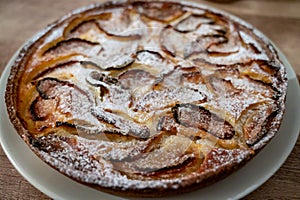 Tasty sweet French dessert, baked apple cake, Normandy region, France