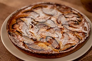 Tasty sweet French dessert, baked apple cake, Normandy region, France