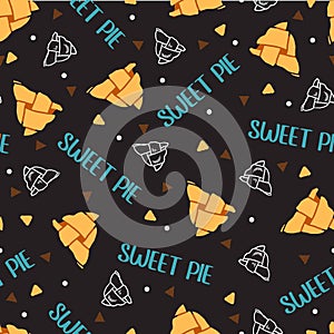 Tasty Sweet Pie Slice Snack Dessert Time Vector Graphic Seamless Pattern