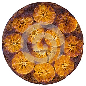 Tasty tangerine orange pie isolated on a white background