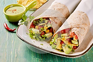 Tasty Tex-Mex vegetarian avocado tortilla wraps