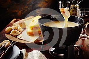 Tasty traditional Swiss cheese fondue