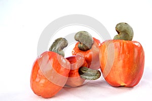 Tasty tropical cashew fruit isolated on white background photo