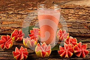 Tasty tropical Indian red guava fruit juice, healthy drinks.