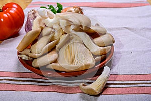 Tasty vegetarian food, fresh organic Pleurotus ostreatus, or oyster mushrooms, hiratake, or pearl oyster mushrooms