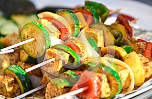 Tasty vegetarian meatless vegetable barbecue skewers