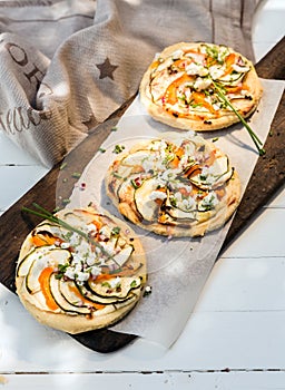 Tasty vegetarian pizzas with pepper and eggplant