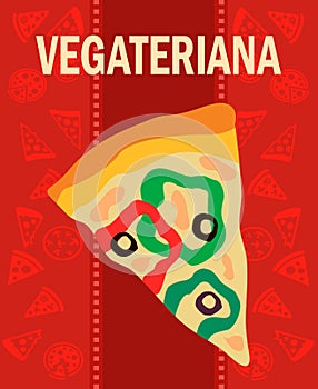 Tasty Vegetariana Pizza Slice Flat Vector Poster photo