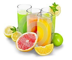 Tasty fruits and juice with vitamins on