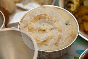 Tasty yummy white kheer (mithai) in a bowl.