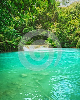 Tat Kuang Si Waterfalls. Beautiful landscape. Laos.