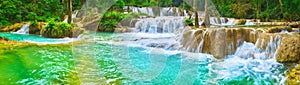 Tat Sae Waterfalls. Beautiful landscape, Laos. Panorama