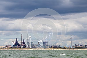 Tata Steel works in IJmuiden under storm skies