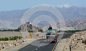 Tata truck running on Highway in Ladakh, India