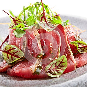 Tataki tuna closeup view