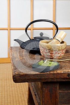 Tatami with green tea photo